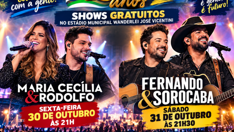 PEDREIRA COMEMORA 130 ANOS COM SHOWS GRATUITOS DE MARIA CECÍLIA & RODOLFO E FERNANDO & SOROCABA