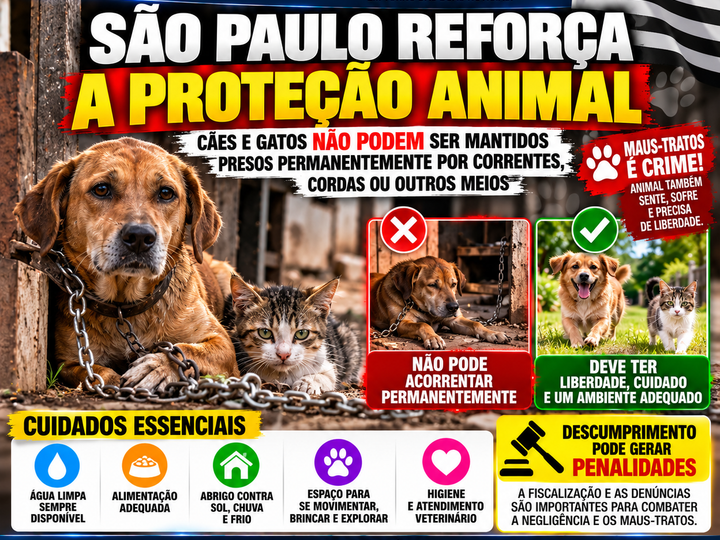 SÃO PAULO REFORÇA A PROTEÇÃO ANIMAL E COMBATE AO ACORRENTAMENTO PERMANENTE DE CÃES E GATOS