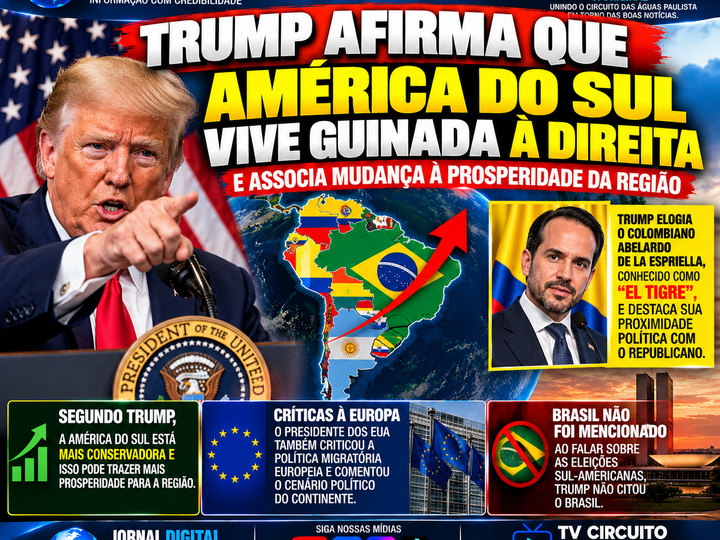 TRUMP AFIRMA QUE AMÉRICA DO SUL VIVE GUINADA À DIREITA E ASSOCIA MUDANÇA À PROSPERIDADE