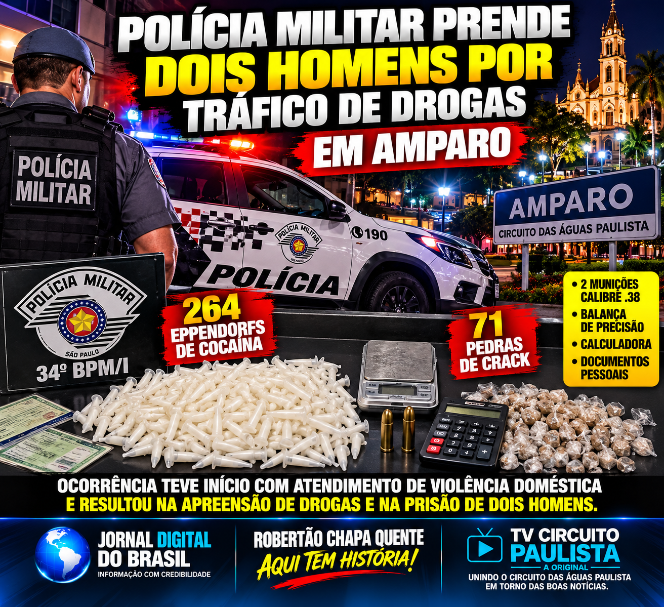 POLÍCIA MILITAR PRENDE DOIS HOMENS POR TRÁFICO DE DROGAS EM AMPARO