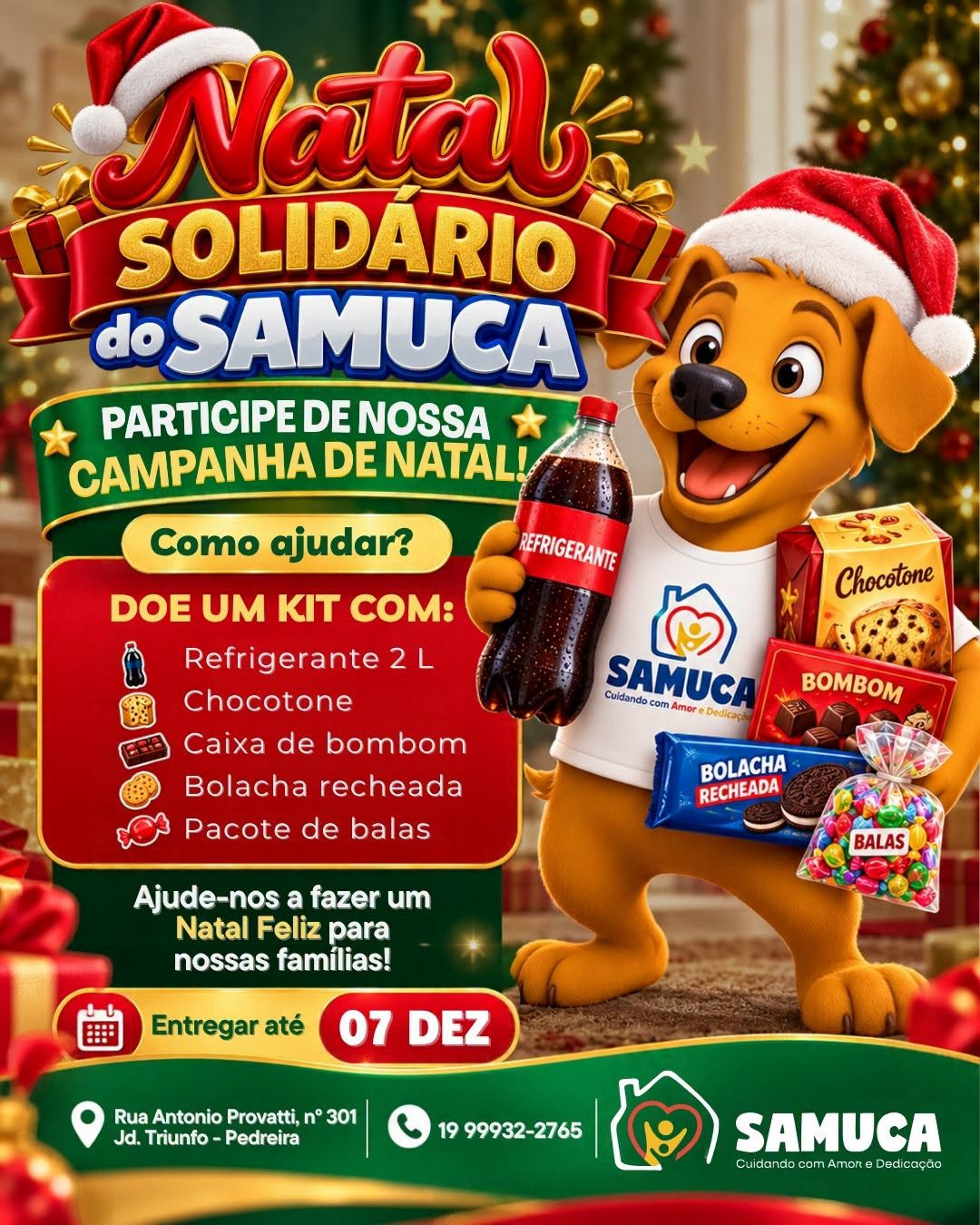O SAMUCA – Serviço de Atendimento a Mulher, Criança e Adolescente de Pedreira, está realizando a Campanha Natal Solidário 2026, com o objetivo de arrecadar doações para a montagem de um Kit para presentear as crianças assistidas pela entidade e suas famílias.