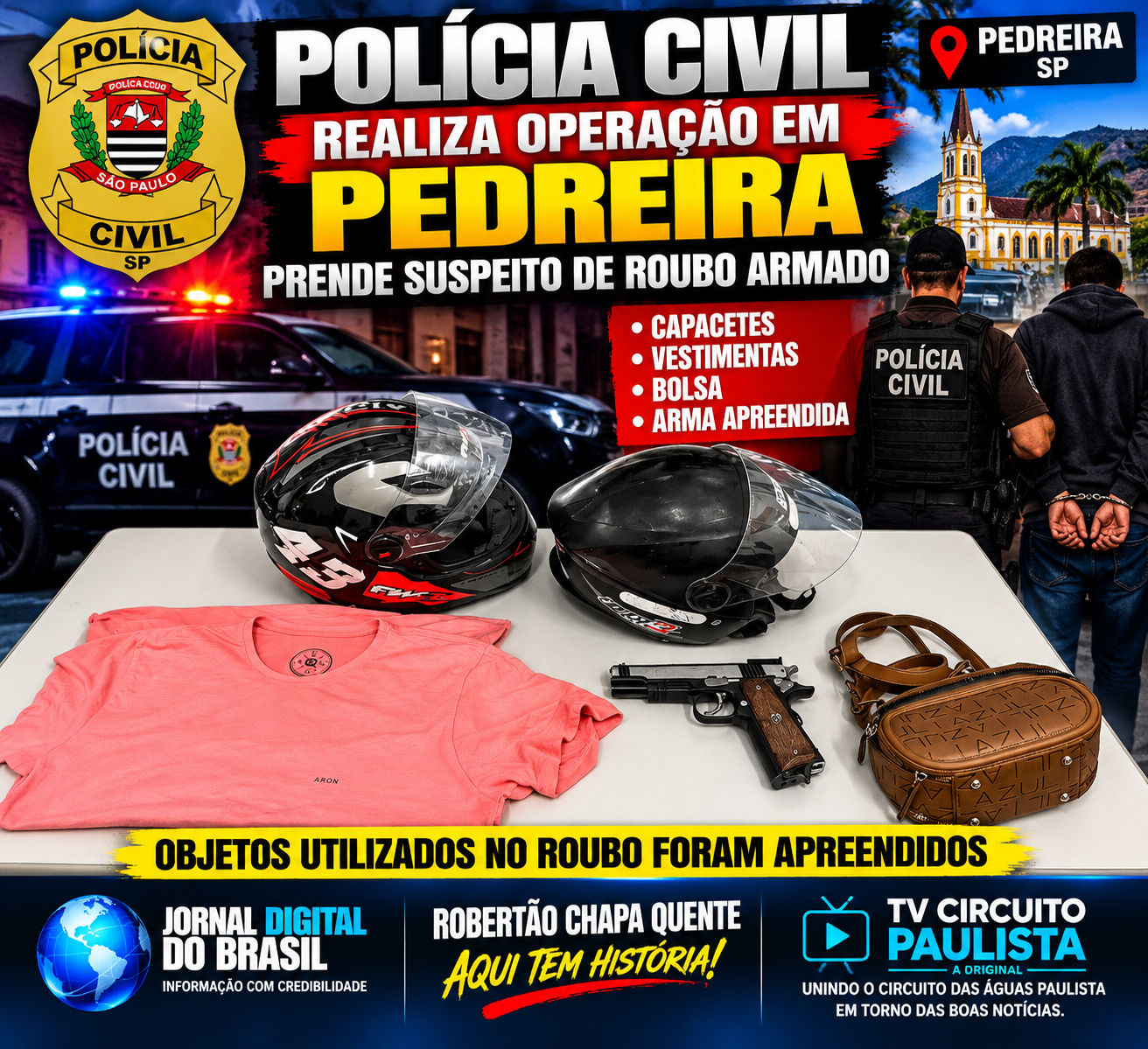 POLÍCIA CIVIL REALIZA OPERAÇÃO EM PEDREIRA E PRENDE SUSPEITO DE ROUBO ARMADO