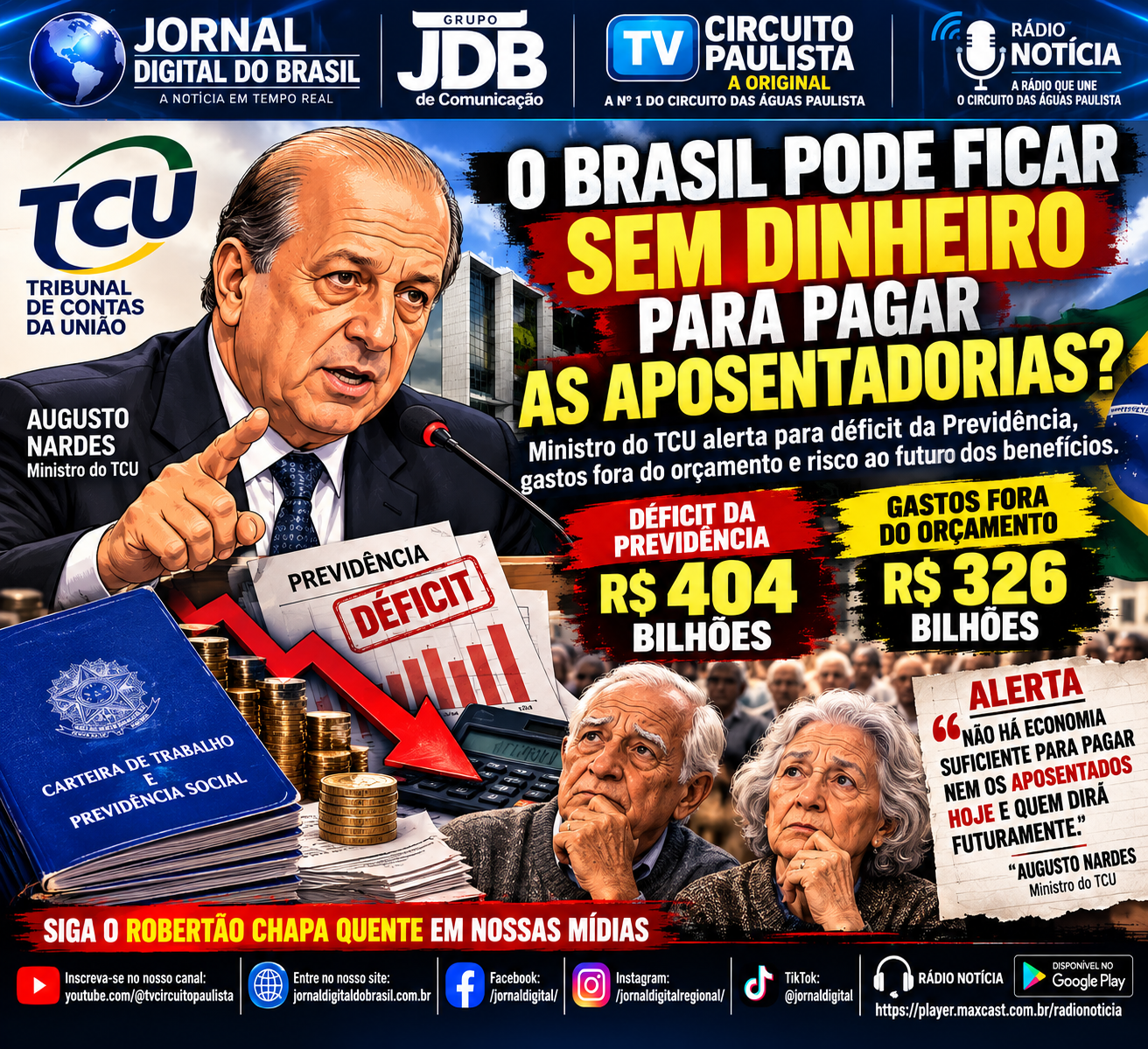 ALERTA SOBRE O FUTURO DAS APOSENTADORIAS NO BRASIL LEVANTA DEBATE SOBRE DÉFICIT DA PREVIDÊNCIA E GASTOS PÚBLICOS