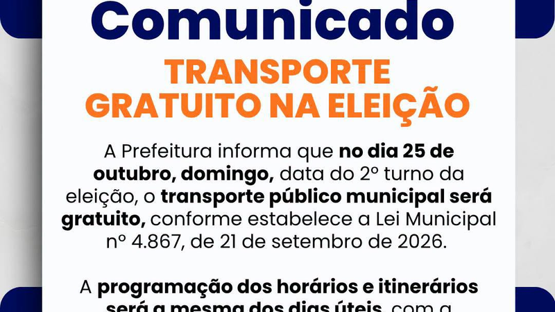 TRANSPORTE PÚBLICO GRATUITO NO DIA DA ELEIÇÃO