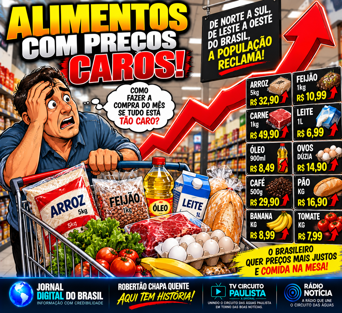 PREÇOS DOS ALIMENTOS NOS SUPERMERCADOS REVOLTAM CONSUMIDORES E PESAM NO BOLSO DAS FAMÍLIAS BRASILEIRAS