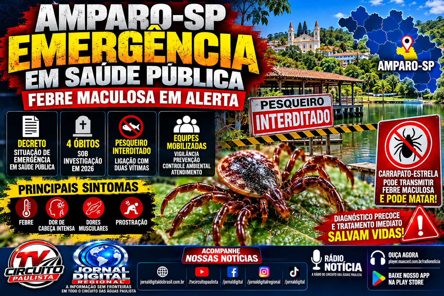AMPARO DECRETA EMERGÊNCIA EM SAÚDE PÚBLICA APÓS QUATRO ÓBITOS SUSPEITOS DE FEBRE MACULOSA
