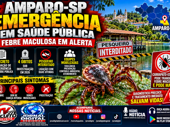 AMPARO DECRETA EMERGÊNCIA EM SAÚDE PÚBLICA APÓS QUATRO ÓBITOS SUSPEITOS DE FEBRE MACULOSA
