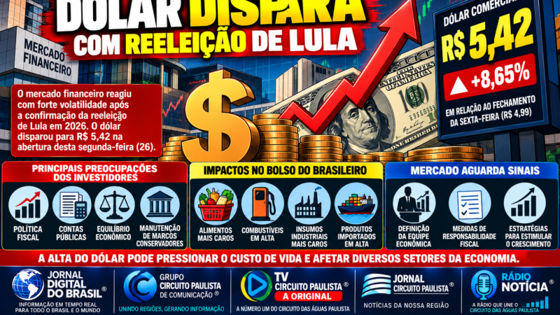 DÓLAR DISPARA APÓS REELEIÇÃO DE LULA E CHEGA A R$ 5,42 NA ABERTURA DO MERCADO