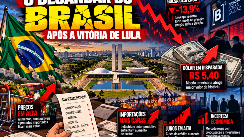 ALERTA NO MERCADO: DÓLAR DISPARA, BOLSA DESABA E BRASIL ENFRENTA DIA DE FORTE TURBULÊNCIA APÓS ELEIÇÃO DE LULA