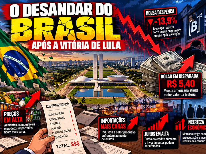 ALERTA NO MERCADO: DÓLAR DISPARA, BOLSA DESABA E BRASIL ENFRENTA DIA DE FORTE TURBULÊNCIA APÓS ELEIÇÃO DE LULA