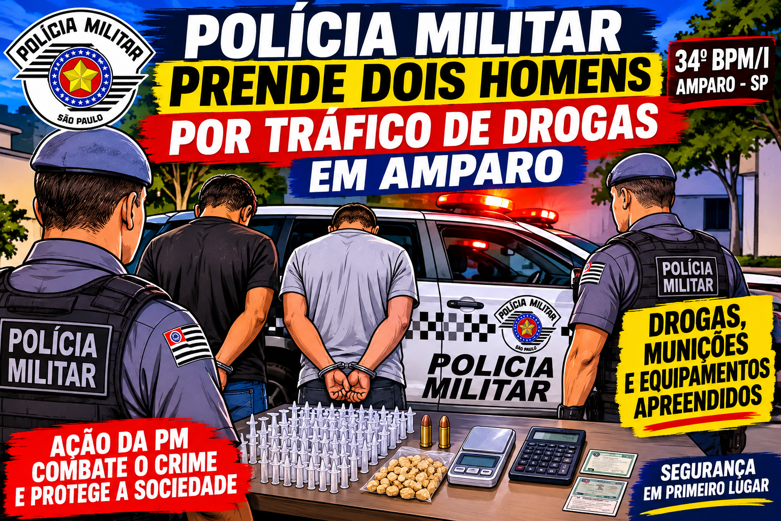 POLÍCIA MILITAR PRENDE DOIS HOMENS POR TRÁFICO DE DROGAS EM AMPARO