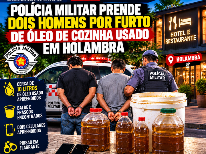 POLÍCIA MILITAR PRENDE DOIS HOMENS POR FURTO DE ÓLEO DE COZINHA USADO EM HOLAMBRA