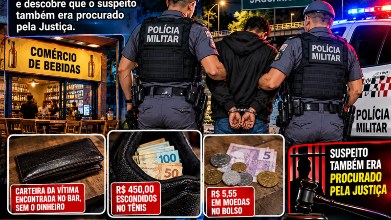 POLÍCIA MILITAR PRENDE SUSPEITO DE FURTO E RECUPERA DINHEIRO EM JAGUARIÚNA