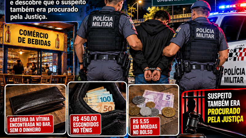 POLÍCIA MILITAR PRENDE SUSPEITO DE FURTO E RECUPERA DINHEIRO EM JAGUARIÚNA