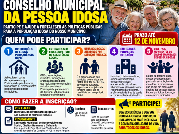 AMPARO ABRE INSCRIÇÕES PARA REPRESENTANTES DO CONSELHO MUNICIPAL DA PESSOA IDOSA