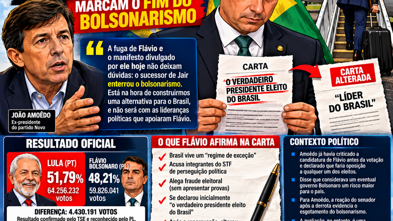 JOÃO AMOÊDO DIZ QUE CARTA E SAÍDA DE FLÁVIO BOLSONARO DO BRASIL MARCAM O FIM DO BOLSONARISMO