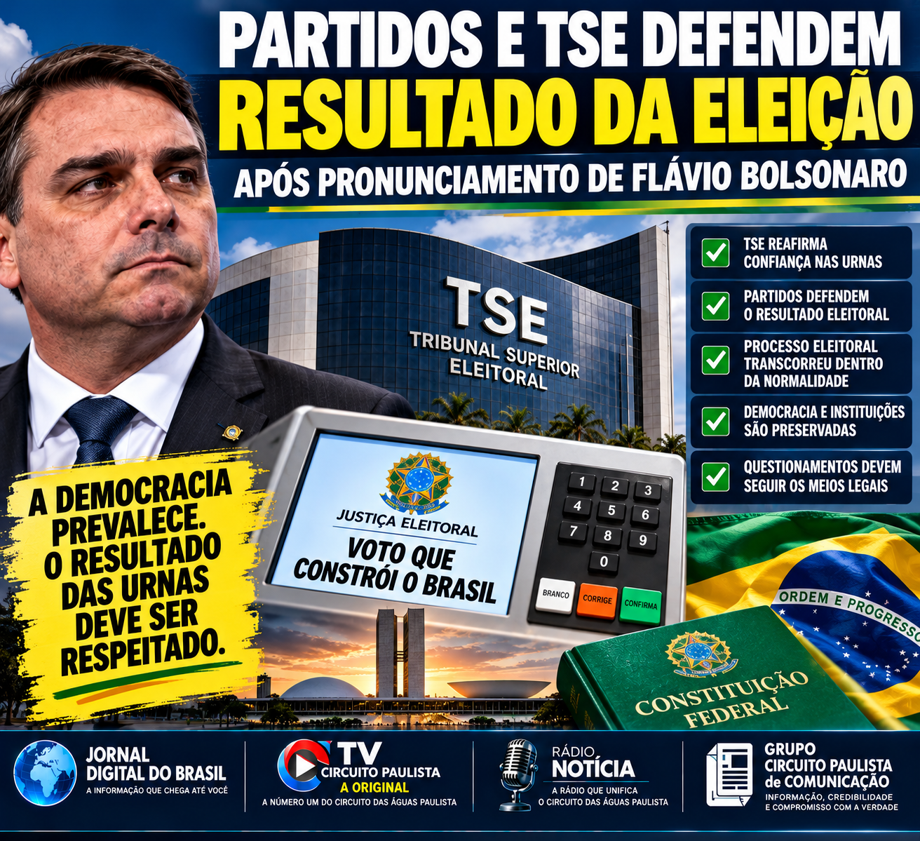 TSE E PARTIDOS POLÍTICOS REAFIRMAM LEGITIMIDADE DAS URNAS APÓS CARTA DE FLÁVIO BOLSONARO
