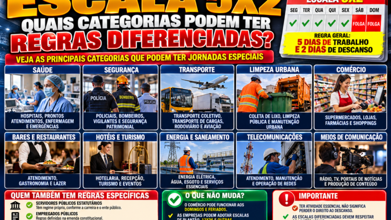 ESCALA 5X2: QUAIS CATEGORIAS PODERÃO TER REGRAS DIFERENCIADAS E QUEM FICA FORA DA NOVA REGRA?