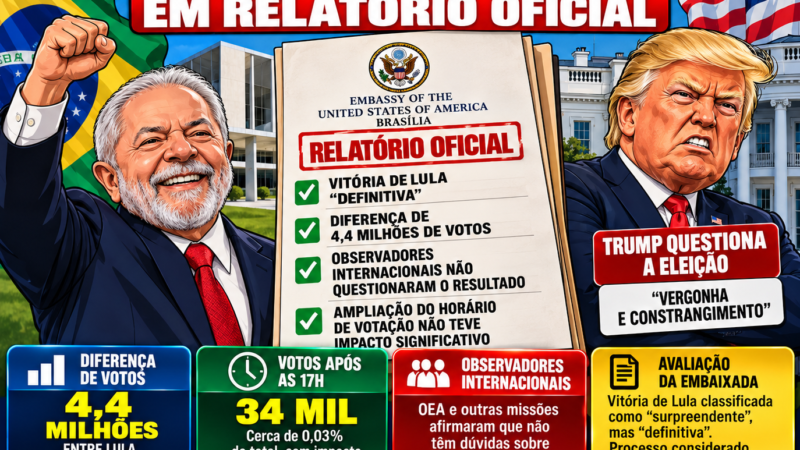 EMBAIXADA DOS EUA CONTRARIA DECLARAÇÕES DE TRUMP E CLASSIFICA VITÓRIA DE LULA COMO “DEFINITIVA” EM RELATÓRIO OFICIAL