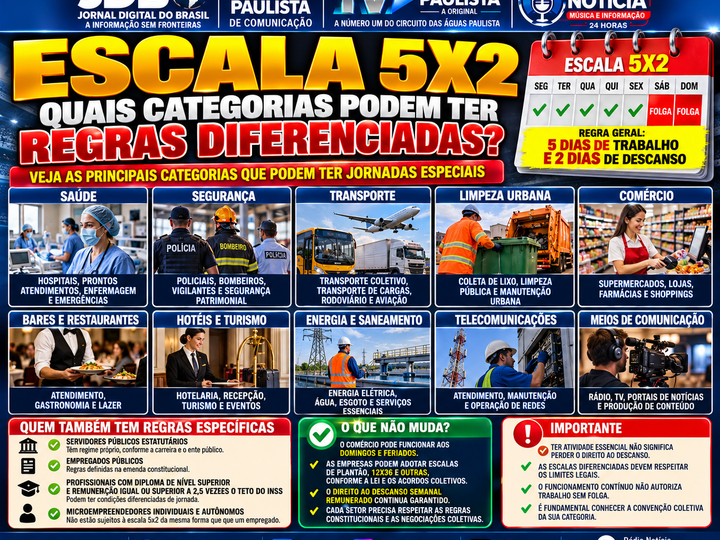 ESCALA 5X2: QUAIS CATEGORIAS PODERÃO TER REGRAS DIFERENCIADAS E QUEM FICA FORA DA NOVA REGRA?
