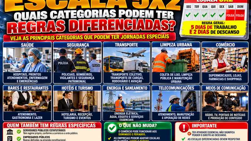 ESCALA 5X2: QUAIS CATEGORIAS PODERÃO TER REGRAS DIFERENCIADAS E QUEM FICA FORA DA NOVA REGRA?