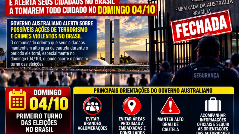 ATENÇÃO: AUSTRÁLIA FECHA EMBAIXADA EM BRASÍLIA E ALERTA CIDADÃOS ANTES DAS ELEIÇÕES . ELES FALAM AM FACÇÕES CRIMINOSAS BRASILEIRA.