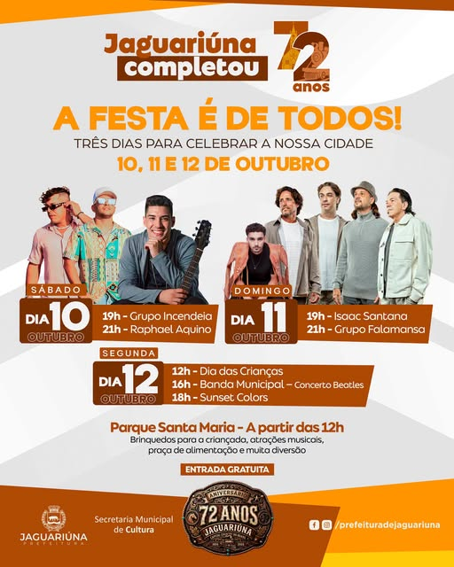 PROGRAMAÇÃO DE ANIVERSÁRIO DE JAGUARIÚNA