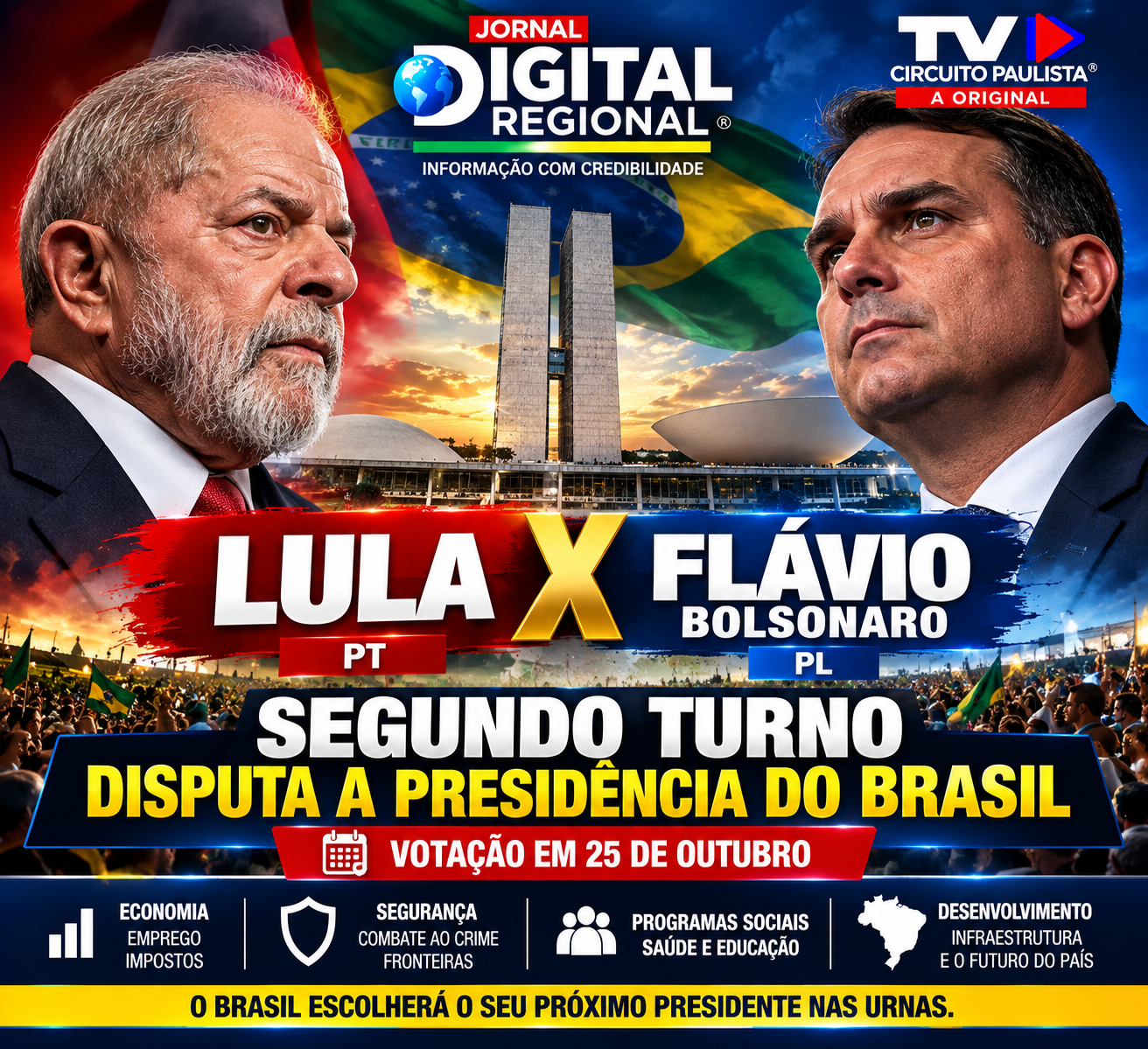 LULA X FLÁVIO BOLSONARO: SEGUNDO TURNO ABRE A DISPUTA MAIS DECISIVA DA ELEIÇÃO DO BRASIL.