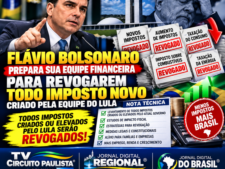 FLÁVIO BOLSONARO PREVÊ REVISÃO DE AUMENTOS DE IMPOSTOS E REDUÇÃO DA CARGA TRIBUTÁRIA …..