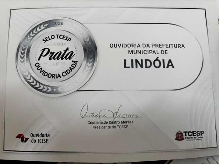 LINDOIA RECEBE SELO PRATA DO TCESP OUVIDORIA CIDADÃ