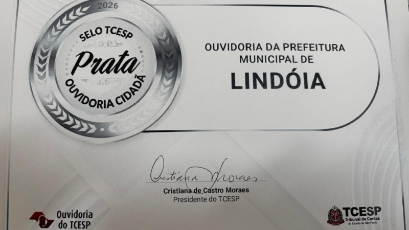 LINDOIA RECEBE SELO PRATA DO TCESP OUVIDORIA CIDADÃ