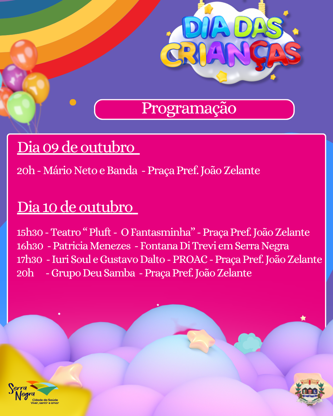 SERRA NEGRA – Serra Negra terá programação especial e gratuita para celebrar o Dia das Crianças.