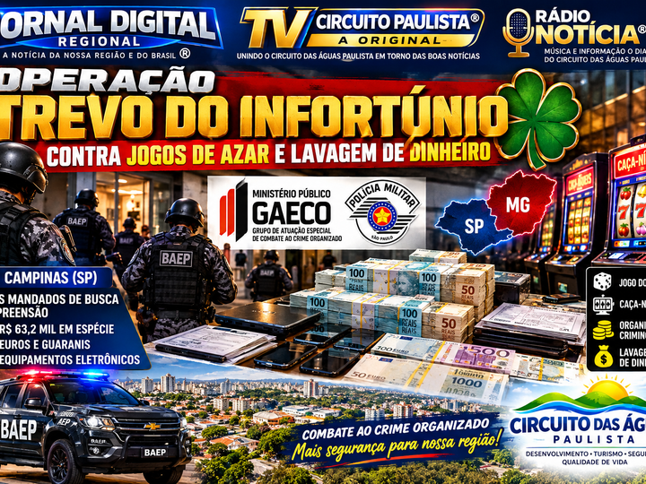OPERAÇÃO TREVO DO INFORTÚNIO AVANÇA CONTRA ESQUEMA DE JOGOS DE AZAR E LAVAGEM DE DINHEIRO EM SP E MG