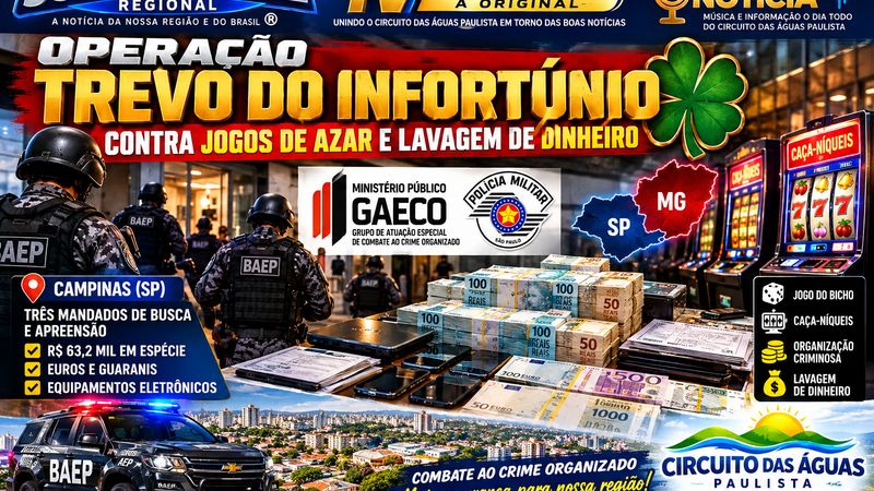 OPERAÇÃO TREVO DO INFORTÚNIO AVANÇA CONTRA ESQUEMA DE JOGOS DE AZAR E LAVAGEM DE DINHEIRO EM SP E MG