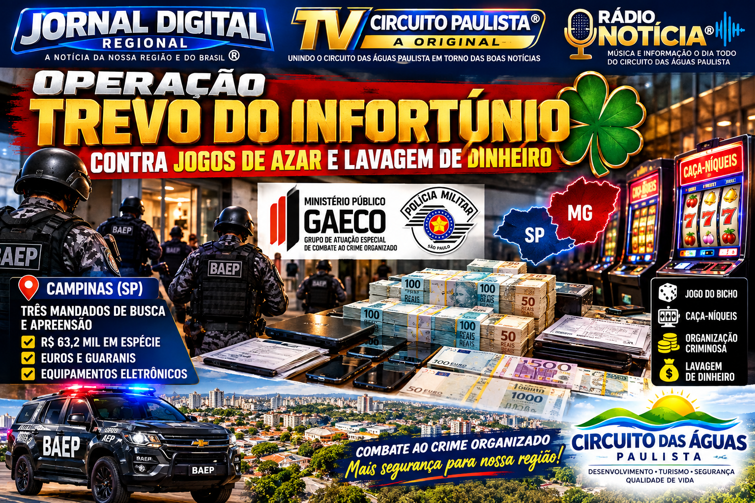 OPERAÇÃO TREVO DO INFORTÚNIO AVANÇA CONTRA ESQUEMA DE JOGOS DE AZAR E LAVAGEM DE DINHEIRO EM SP E MG