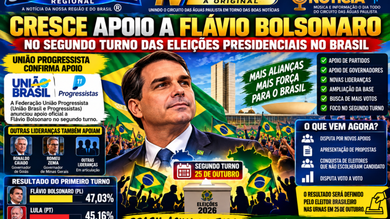 CRESCE O APOIO POLÍTICO A FLÁVIO BOLSONARO NO SEGUNDO TURNO DAS ELEIÇÕES PRESIDENCIAIS