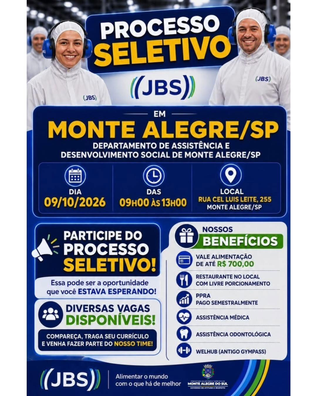 JBS realiza processo seletivo em Monte Alegre do Sul