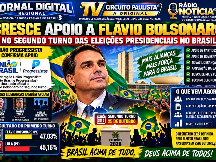 CRESCE O APOIO POLÍTICO A FLÁVIO BOLSONARO NO SEGUNDO TURNO DAS ELEIÇÕES PRESIDENCIAIS