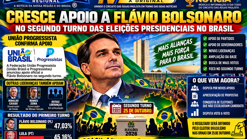 CRESCE O APOIO POLÍTICO A FLÁVIO BOLSONARO NO SEGUNDO TURNO DAS ELEIÇÕES PRESIDENCIAIS