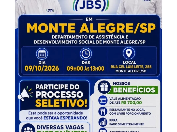 JBS realiza processo seletivo em Monte Alegre do Sul