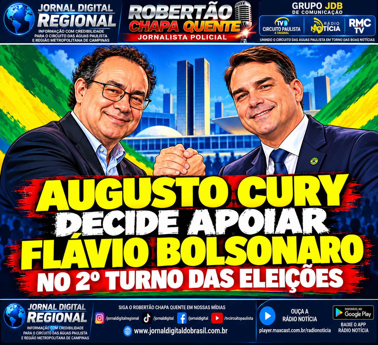 AUGUSTO CURY DECIDE APOIAR FLÁVIO BOLSONARO NO 2º TURNO DAS ELEIÇÕES